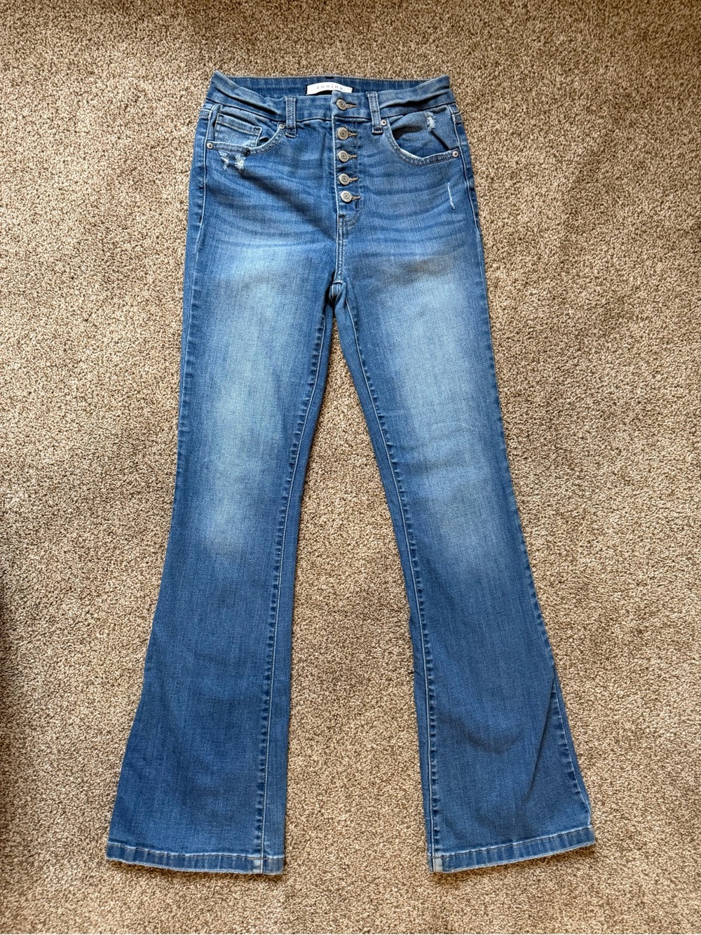 eunina Classic Blue High-Rise Flare Jeans with Button Fly
